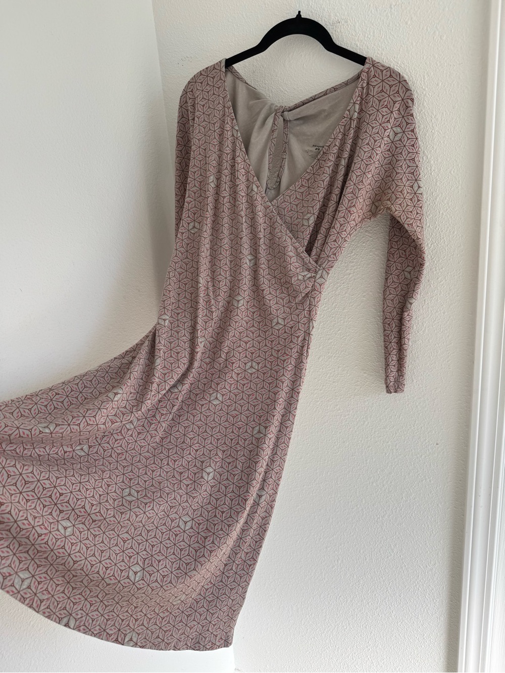 Women's Pink Geometric Wrap Midi Dress
